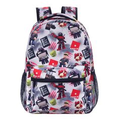 This vibrant Roblox character backpack is perfect for young fans of the popular game. It features a fun and colorful design that will make school days more exciting. Make it your travel, school or everyday companion and be the talk of your friends' group. Features: Material: Made from durable polyester, ensuring it withstands daily use. Intended Age Range: Ideal for children aged 6 and up. Special Features: Adjustable padded shoulder straps for comfort, a spacious main compartment, and a front z Cartoon Print School Backpack, Character Backpack For School, Multicolor Character Print Backpack, Casual Backpack With Cartoon Print For Back To School, Casual Backpack With Cartoon Print For School, Multicolor Cartoon Bag For Back To School, Multicolor Character Backpack For Everyday Use, Multicolor Character Print Bags For Back To School, Multicolor School Bag With Character Print