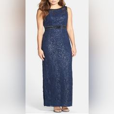 Excellent Condition No Flaws Noted. Measures 60 Inches Long. See Pictures For The Measurement Chart. Elegant Blue Embellished Mother Of The Bride Dress, Elegant Blue Embellished Maxi Dress, Sue Wong Dresses, Sue Wong, Measurement Chart, Long Gown, Sequin, Navy Blue, Maxi Dress