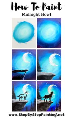 how to paint midnight howling wolfs in the moonlight with easy step by step instructions