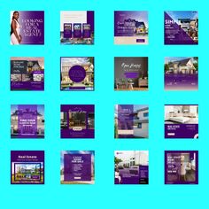 purple and blue business cards are displayed on a blue background