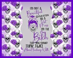 Im Crazy Quotes, Pretty Skull Tattoos, Tumbler Prints, Candy Skull Tattoo, Day Of The Dead Artwork, Purple Angel, Coffee Quote Svg, Harley And Joker Love, Lisa Frank Stickers