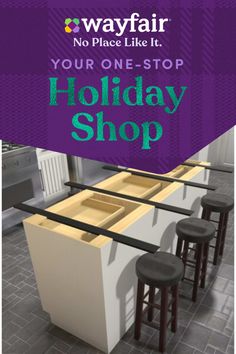 an advertisement for a holiday shop with stools