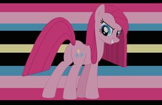 the pinkie pony is standing in front of striped background