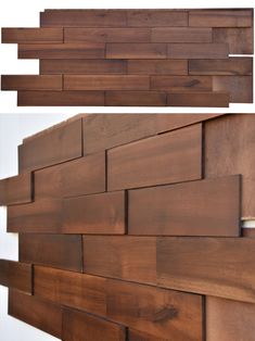 the side and back view of a wooden headboard made out of wood planks