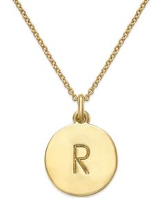 kate spade new york 17" 12k Gold-Plated Initials Pendant Necklace | macys.com Initials Pendant, Necklaces Ideas, Diamond Jewelry Necklace, Gold Locket, Initial Pendant Necklace, Solitaire Necklaces, Bezel Set Diamond, Disc Pendant, Gold Choker