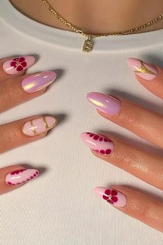 Pink Orange Floral Nails, Short Biab Nail Designs, Trendy Acrylic Nails, Girly Y2k, February Nails, Nail Prep, Edgy Nails, Gel Nail Tips