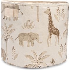 an elephant and giraffe print fabric storage bin