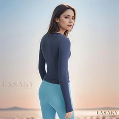 Lasaky - Performance Activewear: Long-sleeved Compression Yoga Top, Quick-drying Gym Jacket for Running, Workout, and Fitness Fitted Long Sleeve Activewear For Outdoor, Moisture-wicking Long Sleeve Tops For Outdoor Activities, Long Sleeve Moisture-wicking Tops For Outdoor, Long Sleeve Moisture-wicking Tops For Outdoor Activities, Breathable Long Sleeve Tops For Outdoor Activities, Outdoor Moisture-wicking Long Sleeve Top, Outdoor Long Sleeve Moisture-wicking Top, Functional Long Sleeve Tops For Outdoor, Blue Long Sleeve Activewear For Fall