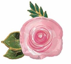 a pink rose with green leaves on it