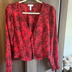 Button Dress Top. Leith Brand. Never Worn. Size Small. Detailed Sleeves Shown In Picture. 100% Polyester. Red V-neck Blouse With Buttons, Red V-neck Blouse With Button Closure, Chic Red Blouse With Buttons, Button Dress, Button Down Blouse, Dress Top, Red Dots, Dots Pattern, Top Dress