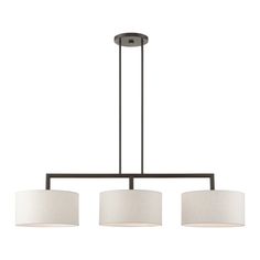 Livex Lighting - 49293-92 - Three Light Linear Chandelier - Meridian - English Bronze Kitchen Island Linear Pendant, Colored Fabric, Linear Lighting, Drum Chandelier, Livex Lighting, Linear Pendant, Linear Chandelier, Lighting Store, Modern Traditional