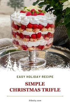 a holiday trifle with strawberries and whipped cream