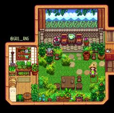 an overhead view of a garden in the game animal crossing