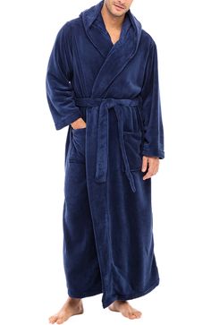 Navy Blue Robe With Hood, Man Fashion Style, Mens Dressing Gown, Spring Must Haves, Winter Robes, Luxury Robes, Fleece Robe, Bathrobe Men, Matching Robes