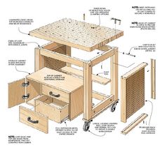 the plans for a kitchen island with drawers are shown in this image, and labeled