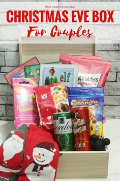 the christmas eve box for couples is packed with snacks and candy