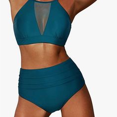 Smocked Swimsuits: Smocked Body, Ruffle Details, Elastic Straps, Crop Tank Top, Removable Padding Bra Blue Nylon Tankini For Vacation, Ruched High Waist Swimwear For Beach Season, High Waist Ruched Swimwear For Beach Season, High Waist Nylon Tankini For Beach Season, Ruched Nylon Tankini For The Beach, Beach Nylon Ruched Tankini, Beach Ruched Nylon Tankini, Ruched High Waist Swimwear For Pool, High Waist Ruched Swimwear For Pool