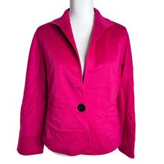 Pre Owned. In Excellent Condition Lafayette 148 Single Button Blazer Color: Hot Pink Size: 6 Petite Material: 65% Wool, 35% Angora Lined Approximate Measurements Across Chest: 18.5” Across Waist: 18” Length: 23.5” Thank You For Stopping By Long Sleeve Sport Coat With Buttons For Work, Pink Workwear Blazer With Button Cuffs, Spring Office Sport Coat With Buttons, Fall Pink Blazer With Button Cuffs, Pink Fall Blazer With Button Cuffs, Pink Blazer With Button Cuffs For Fall, Notch Lapel Sport Coat With Snap Buttons For Work, Pink Button-up Outerwear With Button Cuffs, Workwear Sport Coat With Snap Buttons