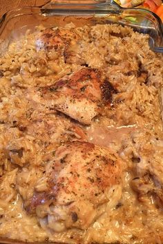 chicken and rice casserole with carrots on the side