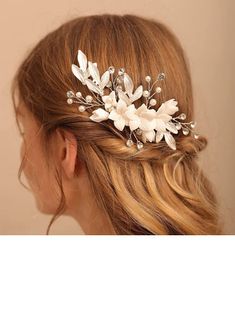 JJ's House Hair Combs Flower Leaf Bridal  3.94\"(Approx.10cm) Wedding Bride  Hair Accessories 5.31\"(Approx.13.5cm) Alloy Comb Pearl Headpieces. #JJ's House #HairCombs #Flower #Leaf #Bridal #Wedding #Bride #HairAccessories #Alloy #Comb #Pearl #Headpieces Updo For Short Hair, Bridal Hair Combs, Pearl Hair Piece, Flower Headpiece Wedding, Bride Hair Piece, Bride Updo, Bridal Hair Combs Pearl, Decorative Hair Combs, Rhinestone Headpiece