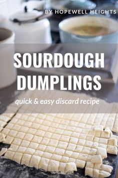 the words sourdough dumplings are in white letters