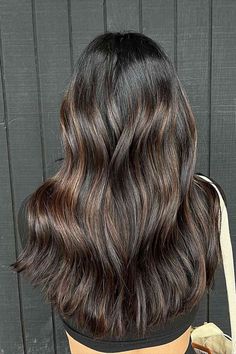 Brunette Subtle Chocolate Balayage Highlights on Long-Length Dark Hair Dark Hair With Highlights, New Hair Colors, Hair Color Balayage