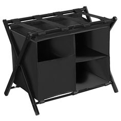 a black plastic storage unit with three compartments