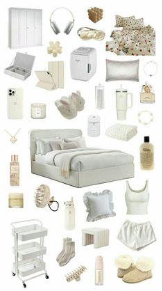 a collage of white furniture and accessories arranged in the shape of a heart on a white background