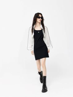 Shop MO&Co. Women's Mini Length Dress Set in Black Spaghetti Strap Dress With Jacket, White Cropped Jacket, Versatile Dresses, Dress Set, Cropped Jacket, Spaghetti Strap Dresses, Crop Jacket, Black Mini, Mix Match