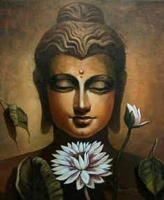 a painting of a buddha holding a flower