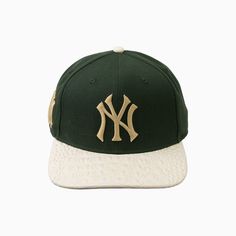 pro-standard-new-york-yankees-mlb-leather-visor-strapback-hat-lny7314908-olv Olive Green Yankees Hat, Military Style Baseball Cap With Curved Brim For Sports, Military Style Sports Snapback Hat With Curved Brim, Military Style Adjustable Snapback Baseball Cap, New York Yankees Hat Fitted, Olive Style, Nike Air Vapormax Plus, Strapback Hats, New Balance Men