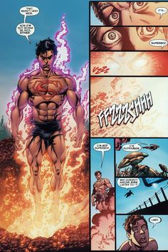 a comic page with an image of a man on fire