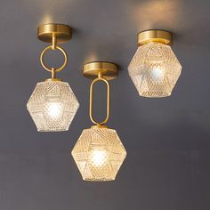 three light fixtures hanging from the ceiling