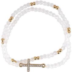 - Sideways Cross Beaded Bracelet Set - From our exclusive Modern Grace Collection - Glass beads in white and gold - 7/8 x 1/2 inch horizontal gold cross with clear crystals - 2 piece set fits most wrist sizes Gold Cross, Bead Bracelet, The Door, Clear Crystal, Bracelet Set, Beaded Bracelet, Trendy Fashion, Jewelry Collection, Glass Beads