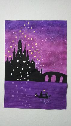 pintei em uma folha A4 dobrada ao meio, com tinta guache 💜 Rapunzel Watercolor Art, Disney Watercolor Paintings Easy, Rapunzel Painting Easy, Rapunzel Painting Canvas, Tangled Inspired Painting, Rapunzel Art Painting, Disney Paintings Easy, Rapunzel Watercolor, Disney Princess Paintings