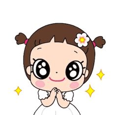 a cartoon girl in a white dress with her hands together