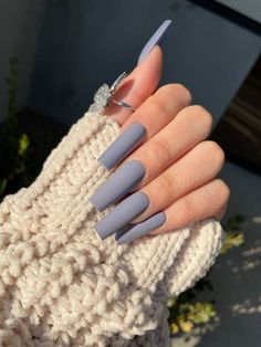 Grey Nails, Edgy Nails, Easy Nails, Simple Acrylic Nails, Blue Nail