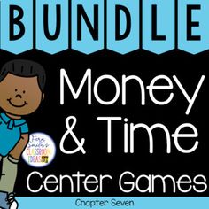 a blue and black poster with the words bundle money and time center games on it