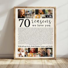 a framed poster with the words 70 lessons we love you