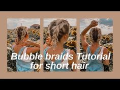 Bubble braids tutorial but for short hair ☁️🤍✨ - YouTube Sporty Braided Hairstyles For Short Hair, Short Hair Hiking Styles, Diy Bubble Braid Tutorial, Bubble Braid Tutorial Short Hair, Double Bubble Braid Short Hair, Shoulder Length Bubble Braid, Short Hair Bubble Braid, Bubble Braid Short Hair, Bubble Braids Short Hair