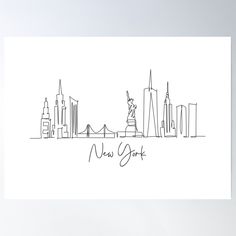 High-quality posters to hang in dorms, bedrooms or offices. Multiple sizes are available. Printed on 185gsm semi gloss poster paper. Additional sizes are available. Single continuous line draw of New York City cityscape, United States of America. This artwork is suitable for those of you who want to collect city skylines in a world travel series with one Simple Line drawing style strokes New York City Skyline Drawing, Nyc Skyline Drawing, New York Skyline Drawing, New York Skyline Silhouette, Cup Painting, Paint Board, Simple Line Drawing