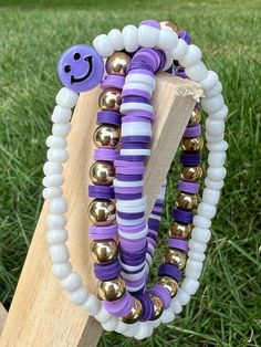 Adjustable Purple Fun Bracelets, Playful Purple Beaded Bracelets, Playful Beaded Purple Bracelets, Playful Purple Friendship Bracelets, Fun Purple Bracelets For Friendship, Playful Purple Friendship Bracelets With Round Beads, Purple Bracelets, Preppy Purple, Clay Beads Bracelet