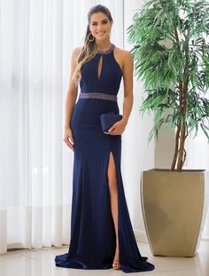 vestido longo azul marinho com fenda Violet Wedding, Mermaid Prom Dresses Lace, Mob Dresses, Evening Outfits, Fancy Dresses, Women Clothing, One Shoulder Formal Dress, Evening Dresses, The Dress