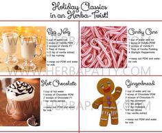 four different types of holiday treats and drinks