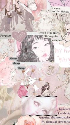 a collage of images with flowers, hearts and other things on it's side