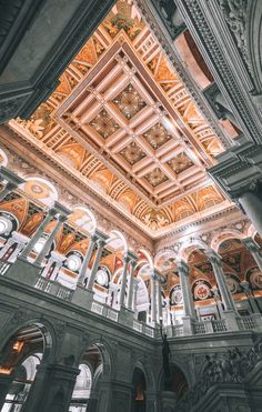 Interior ceiling of the Library of Congress in Washington DC Washington Dc Library, District Of Columbia Aesthetic, Congress Aesthetic, Washington Dc Travel