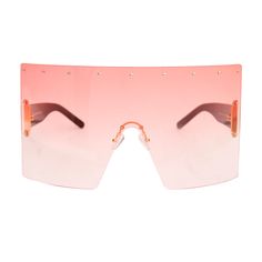 Pink Tint Oversized Flat Top Square Rimless Shield Sunglasses Featuring Stud Detailing. Lens Material: PC. Width: 8 inches. Length: 3.85 inches. UV400 Go Pink, Bridal Gloves, Pink Flats, Head Chain, Straw Handbags, Fall Scarves, Shield Sunglasses, Beaded Cuff, Unique Boutique