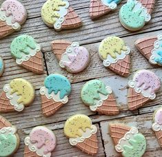 decorated ice cream cookies on a wooden table