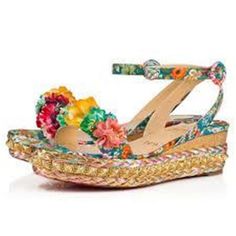 Christian Louboutin Ariellasevillana Floral Platform Studded Sandals Shoes Christian Louboutin Sandals In Floral-Printed Satin With Flower Appliqu. 60mm (2") Metallic Cork-Wedge Heel With 1" Platform. Strap Bands Open Toe. Adjustable Ankle Strap. Pastel And Metallic Braided-Jute Midsole. Signature Red Leather Sole. "Arielle Sevillana" Is Made In Italy. Size 36 Eu (Insole Measures 9.25") Typically Cl Shoes Run Small. This Style Runs A Little Big In My Opinion. Brand New With The Box With Christia Designer Multicolor Ankle Strap Sandals, Luxury Multicolor Open Toe Sandals, Luxury Multicolor Sandals For Spring, Spring Gala Open Toe Sandals, Luxury Multicolor Heels For Summer, Luxury Multicolor Summer Heels, Summer Gala Sandals With Round Toe, High Heel Sandals For Spring Galas, Spring Gala High Heel Sandals