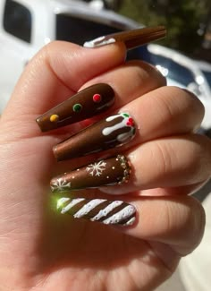 Gingerbread Christmas Nails | Christmas Nail Art - Winter Nail Ideas ~ Winter Christmas Nails on Etsy press on nails .. Brown nails #affiliate Gingerbread Nails, Christmas Winter Nails, Unghie Nail Art, Holiday Nail, Christmas Nails Acrylic, Thanksgiving Nails, Nails And Hair, Nail Stuff